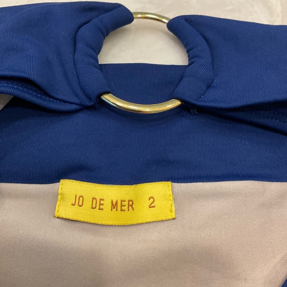 Jo de Mer Two Piece Navy Bikini, Triangle Top, Gold Ring Bottom Detail, Sz 2-Med - Picture 6 of 10